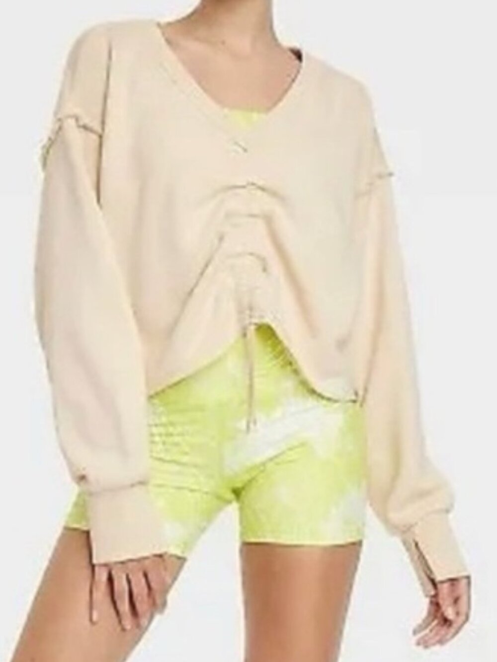 Butter Yellow/Cream Cinched Cropped Sweatshirt